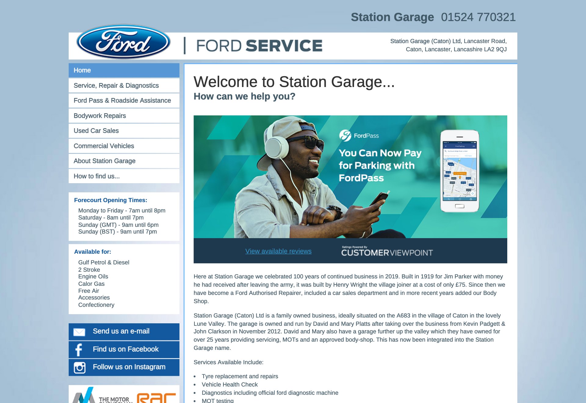 The original desktop-only garage site